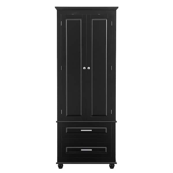 24 in. W x 16 in. D x 63 in. H Black Freestanding Linen Cabinet with 2-Drawers