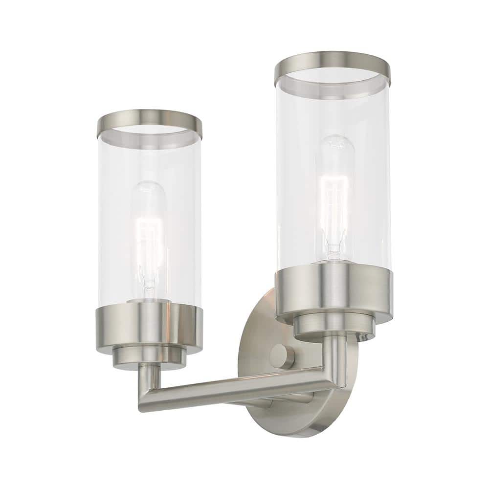 Hillcrest Elegant Brushed Nickel 2-Light Vanity with Clear Glass Shades
