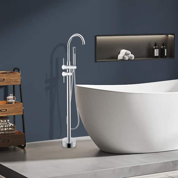 Satico 42-7/8 in. Single-Handle Freestanding Tub Faucet with Hand Shower Head in Chrome