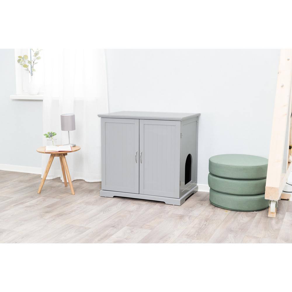Gray Wooden Litter Box Enclosure with Storage Drawer