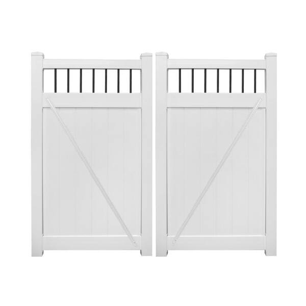 Weatherables Bradford 7.4 ft. W x 5 ft. H White Vinyl Privacy Fence Double Gate Kit