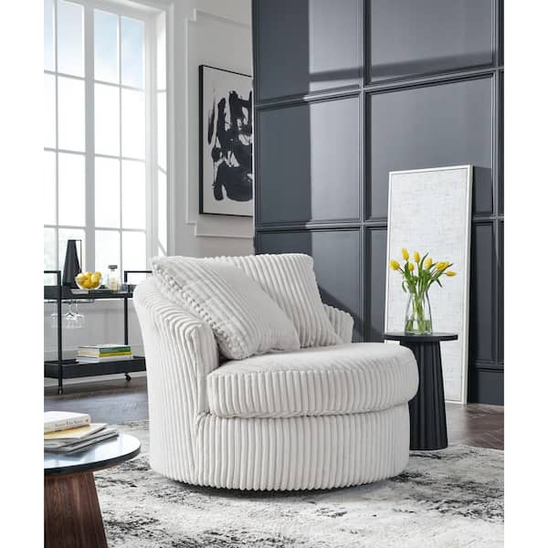 Gramwell Gray Polyester Barrel Chair with Removable Cushions and Swivel