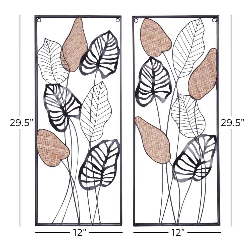 Black Metal and Reed Leaf Wall Decor Set of 2