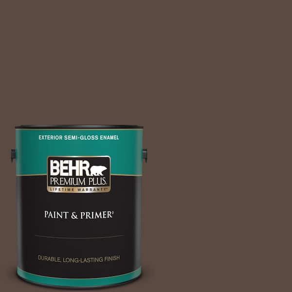 BEHR PREMIUM PLUS 1 gal. #PMD-91 Iced Espresso Semi-Gloss Enamel Exterior Paint & Primer