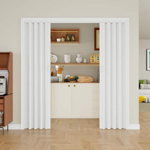 Blackout Door 72 in. x 80 in. White Vinyl PVC Double Layer Accordion Door, Interior Folding Doors with Hardware Kit