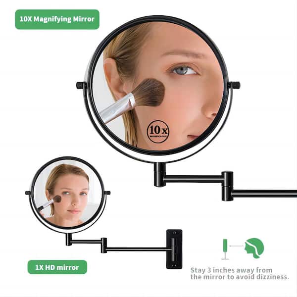 12 in. W x 16.8 in. H L Acrylic Alloy Metal Black Makeup Mirror Wall Mounted Adjustable Extending Folding Mirror 10x