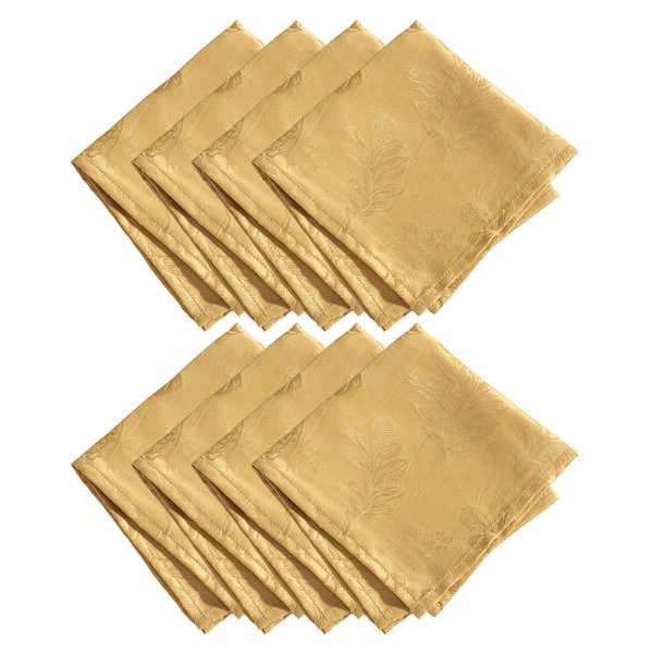 17 in. W x 17 in. H Gold Polyester Elegant Woven Leaves Jacquard Damask Napkins (Set of 8)