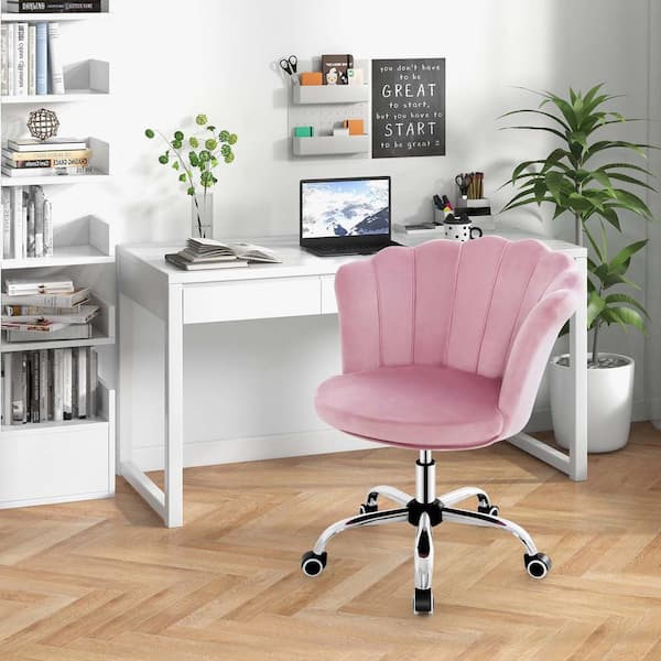 Costway Pink Velvet Petal Shell Office Chair Arm Chair