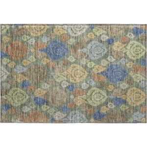 Mayfield Premium Machine Washable Abstract AMF2460 Basil 2 ft. x 3 ft. Accent Rug