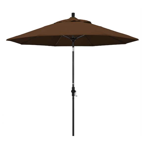 California Umbrella 9 ft. Fiberglass Market Collar Tilt M Black Patio Umbrella in Teak Olefin