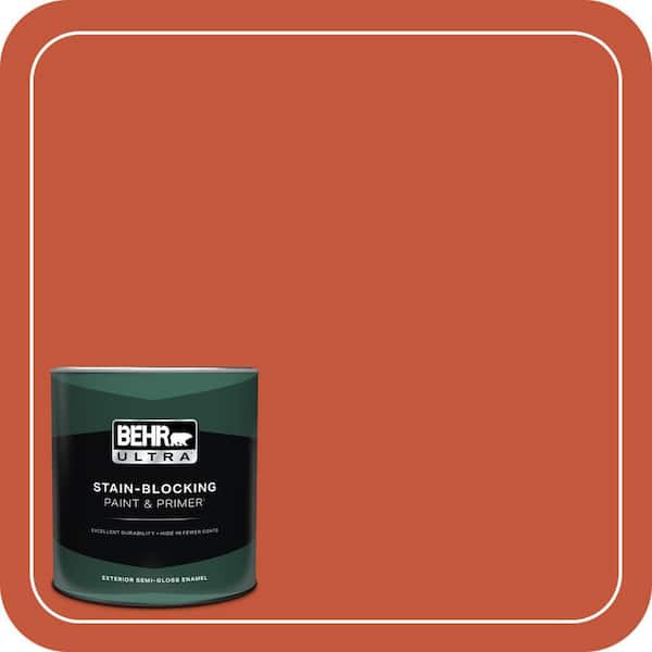 BEHR ULTRA 1 qt. #BIC-31 Fire Coral Semi-Gloss Enamel Exterior Paint & Primer