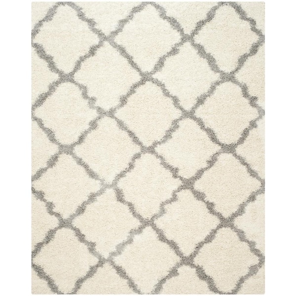 SAFAVIEH Dallas Shag Ivory/Gray 6 ft. x 9 ft. Geometric Diamond Trellis Area Rug