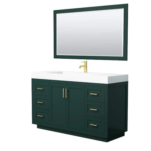 Wyndham Collection Miranda 59.5 in. W x 21.75 in. D x 37 in. H Single Sink Bath Vanity in Green with Matte White Solid Surface Top & Mirror