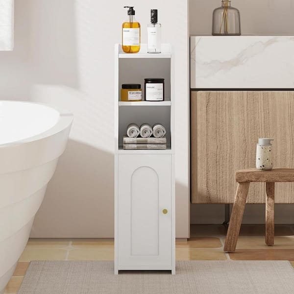 Clavie 8 in. W x 8 in. D x 29 in. H White Linen Cabinet with 1 Door and Adjustable Shelf