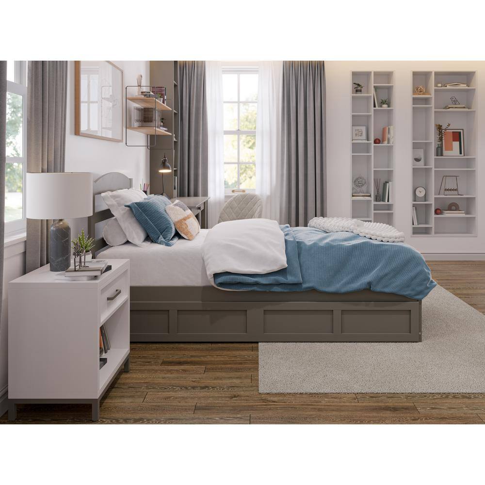 Gray Twin Wood Platform Bed with Storage Drawers