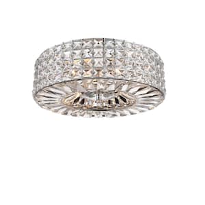 Eva 15 in. W in Chrome Finish LED/Halogen Flush Mount Crystal and Prism Round (3-Light)