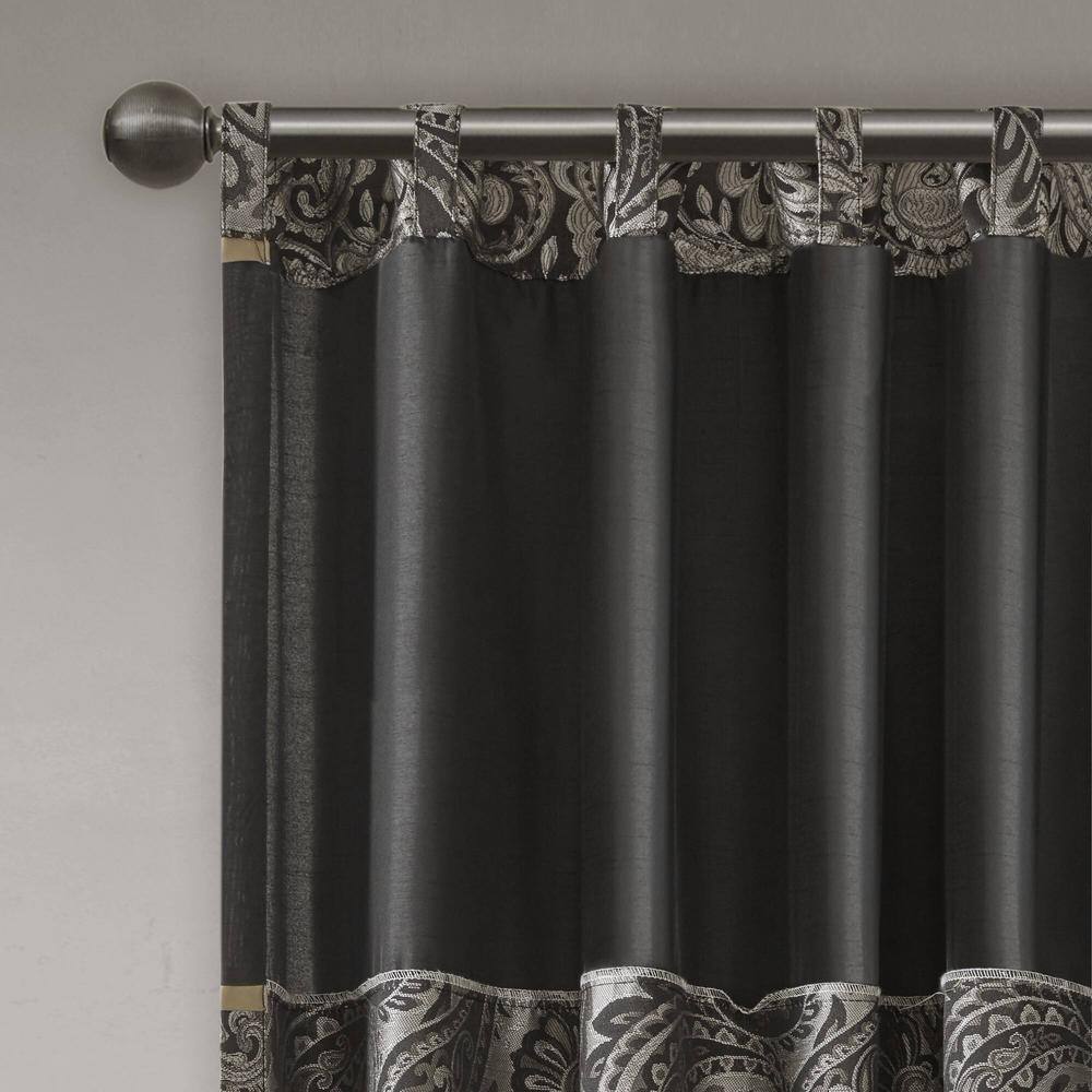 Black Faux Silk Jacquard Paisley Curtain Panels, 50" x 95"