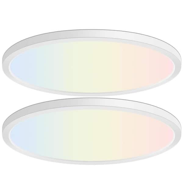 16 in. 2-Lights White Modern Indoor Integrated LED 5CCT Selectable Flush Mount Ceiling Light Fixture for Kitchen/Bedroom