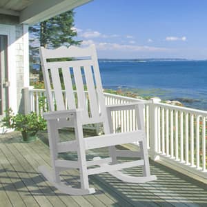 Patio Adirondack Chair Plastic 350 lbs. for Deck and Balcony Multi-Use Like Real Wood Outdoor Rocking Chair in White
