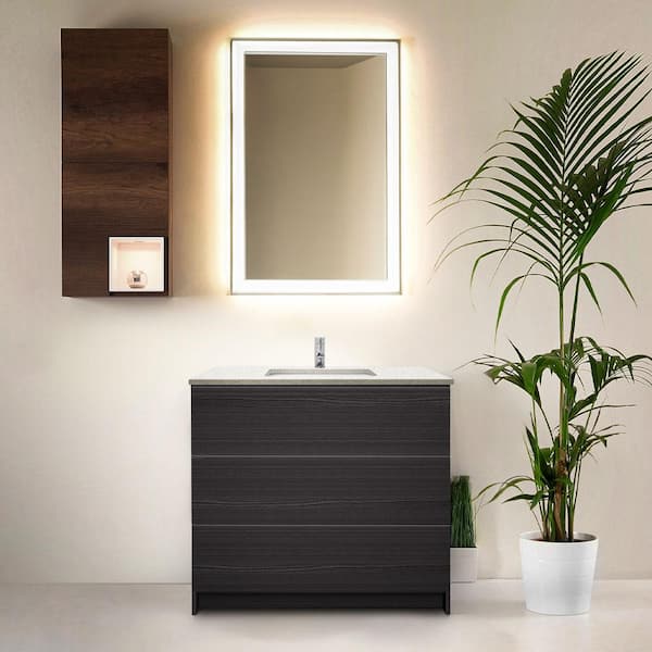 Element 36 in. x W x 22 in. D x 35 in. H Bath Vanity in Ebony with Galaxy White Quartz Top