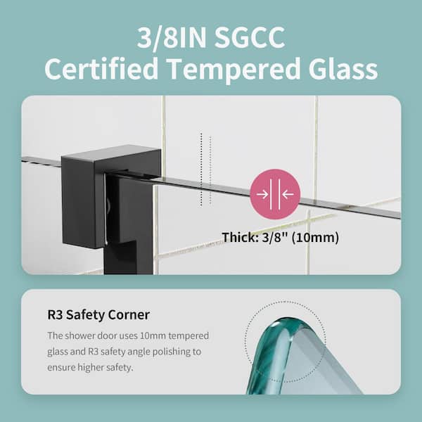 Reversible 56-60 in. W x 76 in. H Frameless Sliding Shower Door in Matte Black with Tempered Clear Glass, Soft-Close