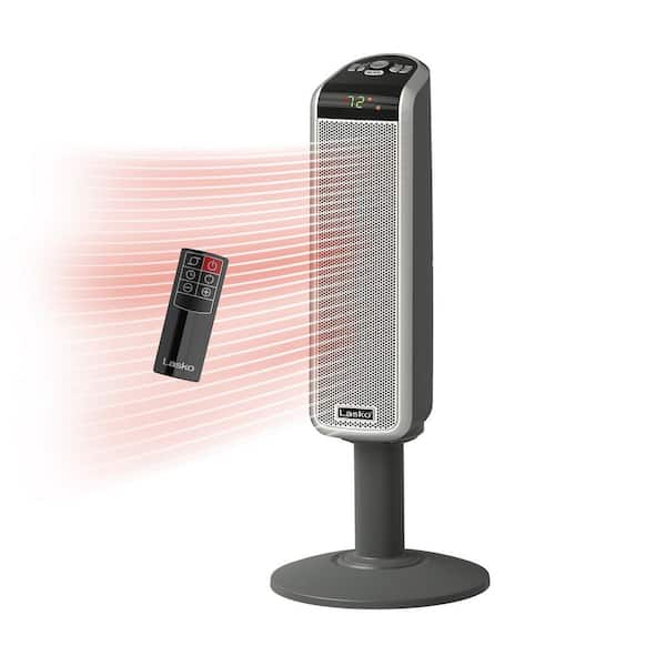 Lasko 1500W 29 in. Gray Electric Pedestal Ceramic Oscillating Space Heater with Digital Display and Remote Control
