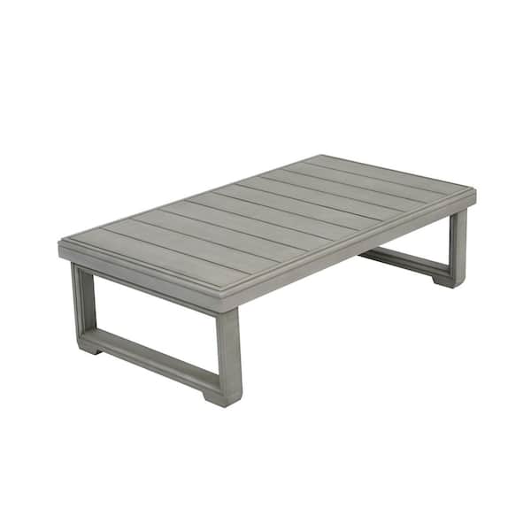 38.5 in. W x 22 in. D x 11.25 in. H Light Gray Rustic Outdoor Coffee Table with Slatted Panel Design & Sled Legs