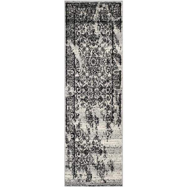 SAFAVIEH Adirondack Silver/Black 3 ft. x 14 ft. Border Floral Runner Rug