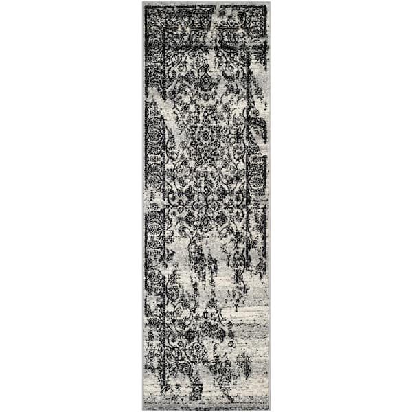 SAFAVIEH Adirondack Silver/Black 3 ft. x 16 ft. Border Floral Runner Rug