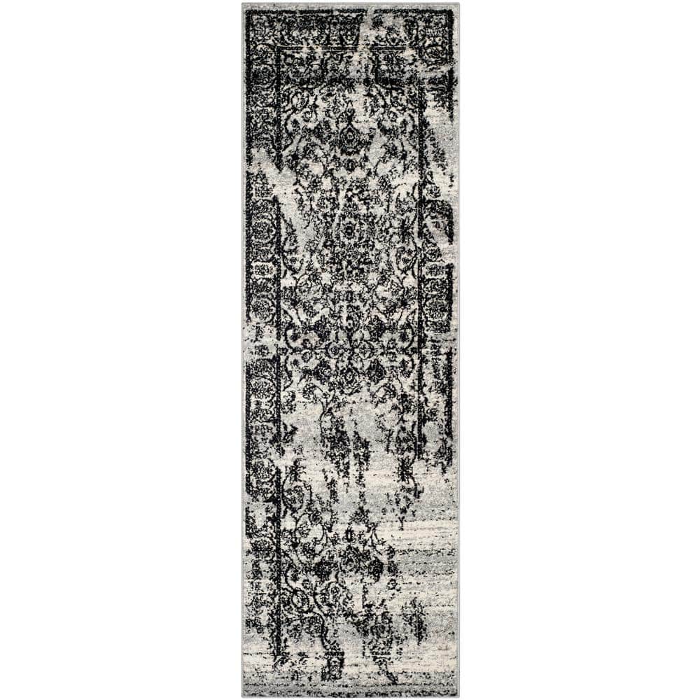 Adirondack Silver/Black 3 ft. x 6 ft. Border Floral Runner Rug price history on PriceWatchPro
