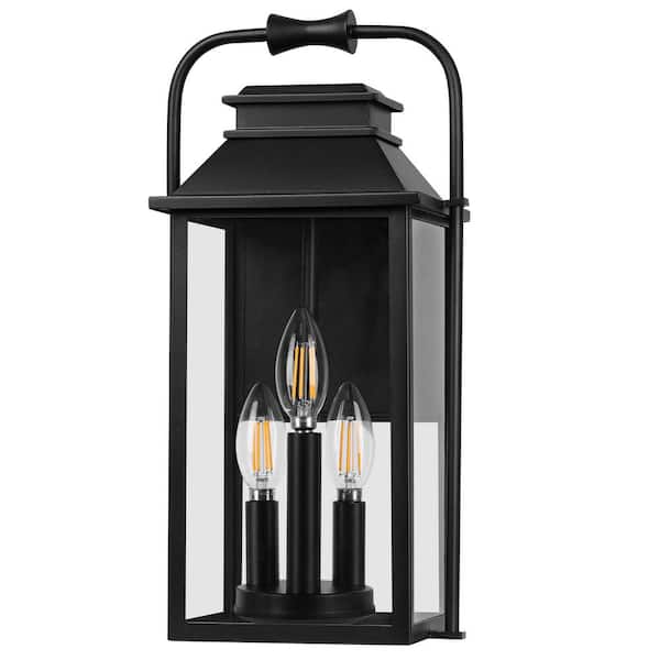 Unbranded Large Outdoor Light Fixture, 15.8 in. Front Porch Light 3-Lights Anti-Rust Exterior Lantern with Clear Glass for Doorway