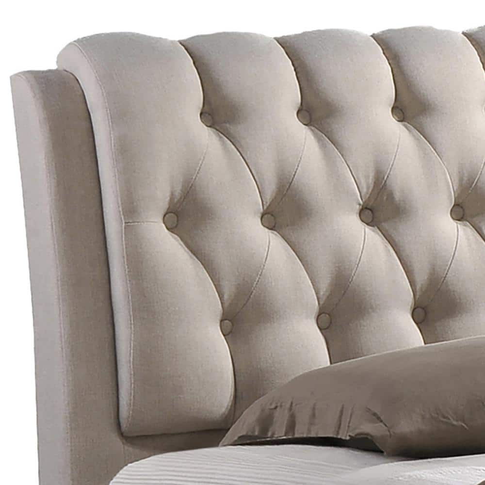 King Light Beige Upholstered Storage Bed with Tufted Headboard