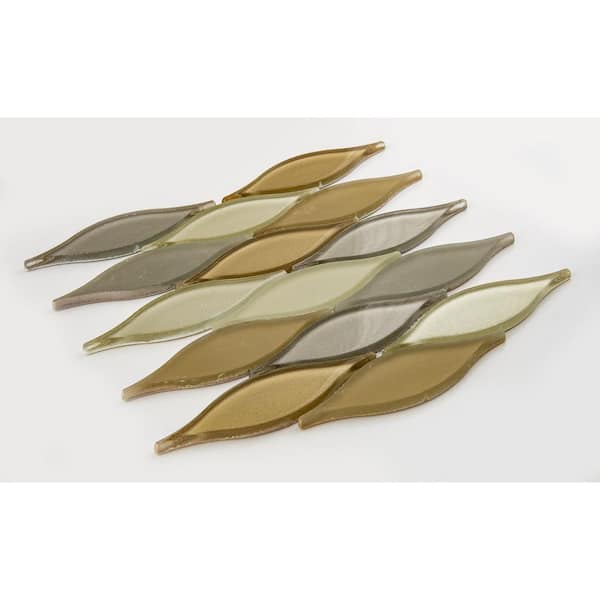 Zeille Mellow Tan/Brown/Off-White 5 in. x 6.5 in. Unique Shape Glossy Glass Mosaic Tile Sample