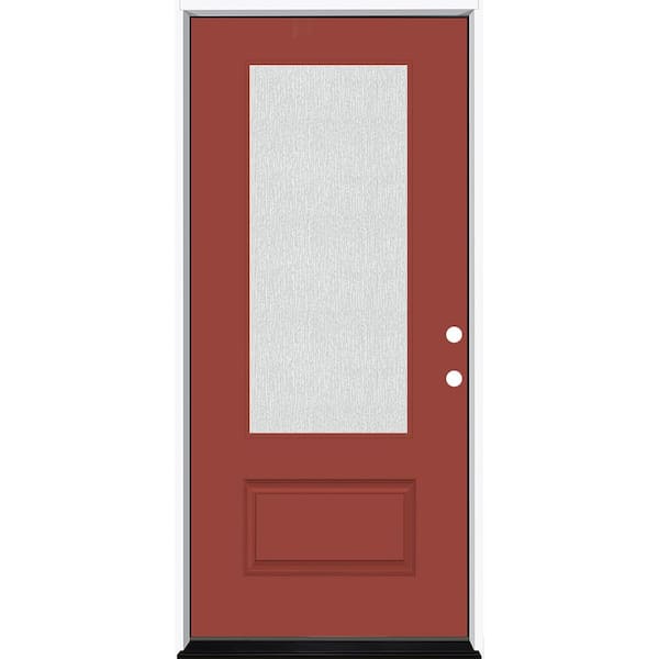 Steves & Sons Legacy 36 in. x 80 in. 3/4 Lite Rain Glass LHIS Morocco Red Finish Fiberglass Prehung Front Door
