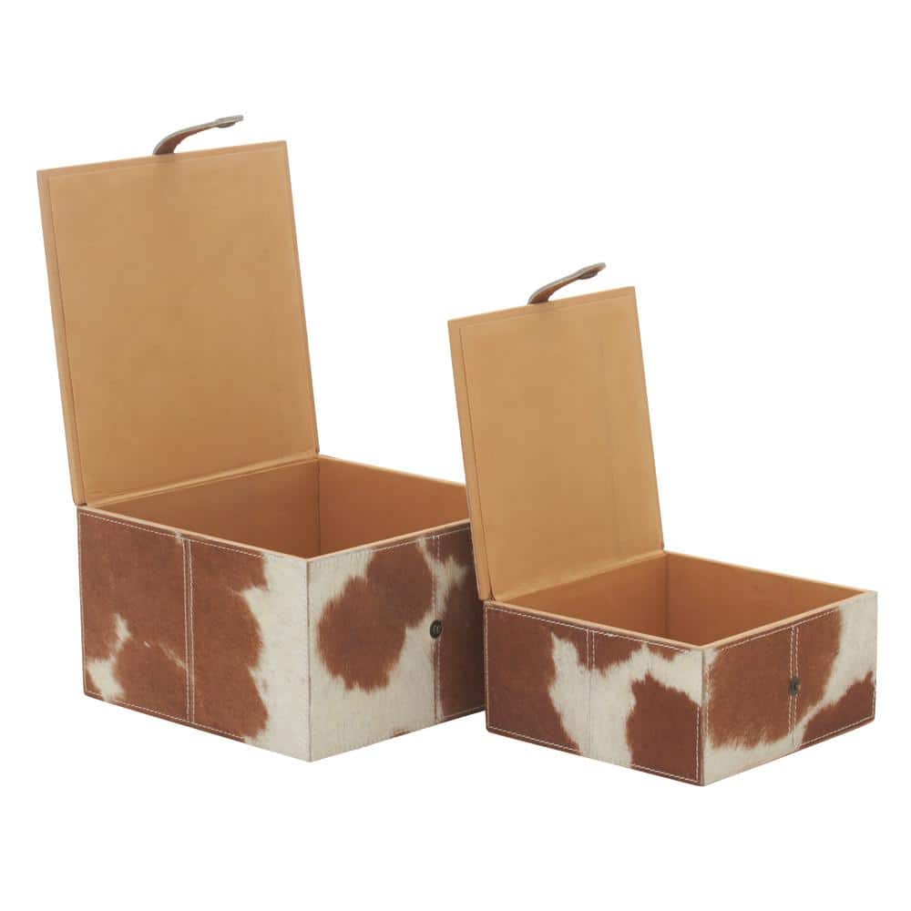 Handcrafted Brown Leather Decorative Box Set with Dividers, 10"W