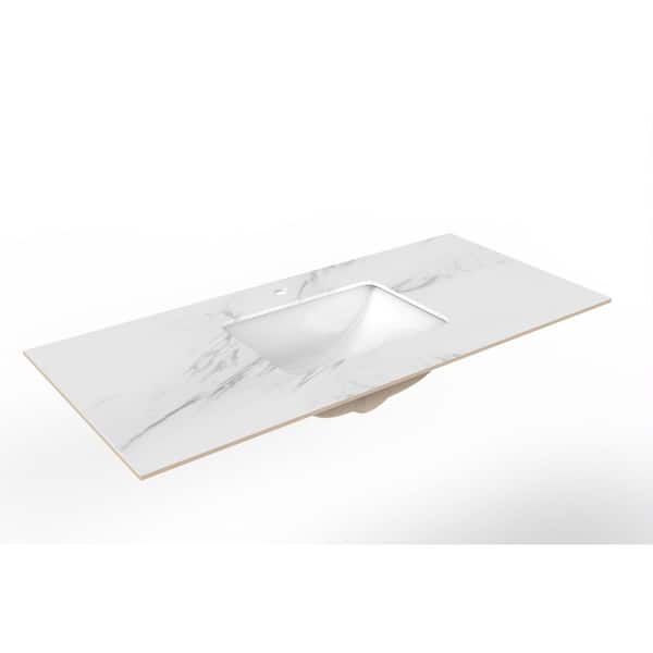 castellousa Cassandra 48 in. W x 22 in. D Porcelain Vanity Top in White Marble Finish with White Sink Basin