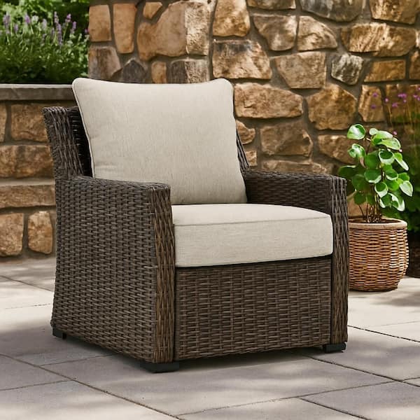Soha Brown Aluminum Outdoor Lounge Chair with Beige Nuvella Cushions