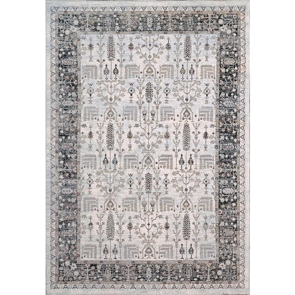 Dynamic Rugs Carson 9 ft. X 12 ft. Ivory/Black Oriental Indoor Area Rug ...