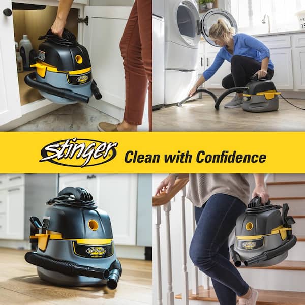 Stinger 2.5 gal. 1.75-Peak HP Compact Wet/Dry Shop Vacuum with Hose Accessories and 6 Filter Bags Grays HD2025A