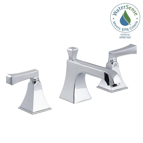 KOHLER Memoirs 8 in. Widespread 2-Handle Low Arc Water-Saving Bathroom Faucet in Polished Chrome with Deco Lever Handles