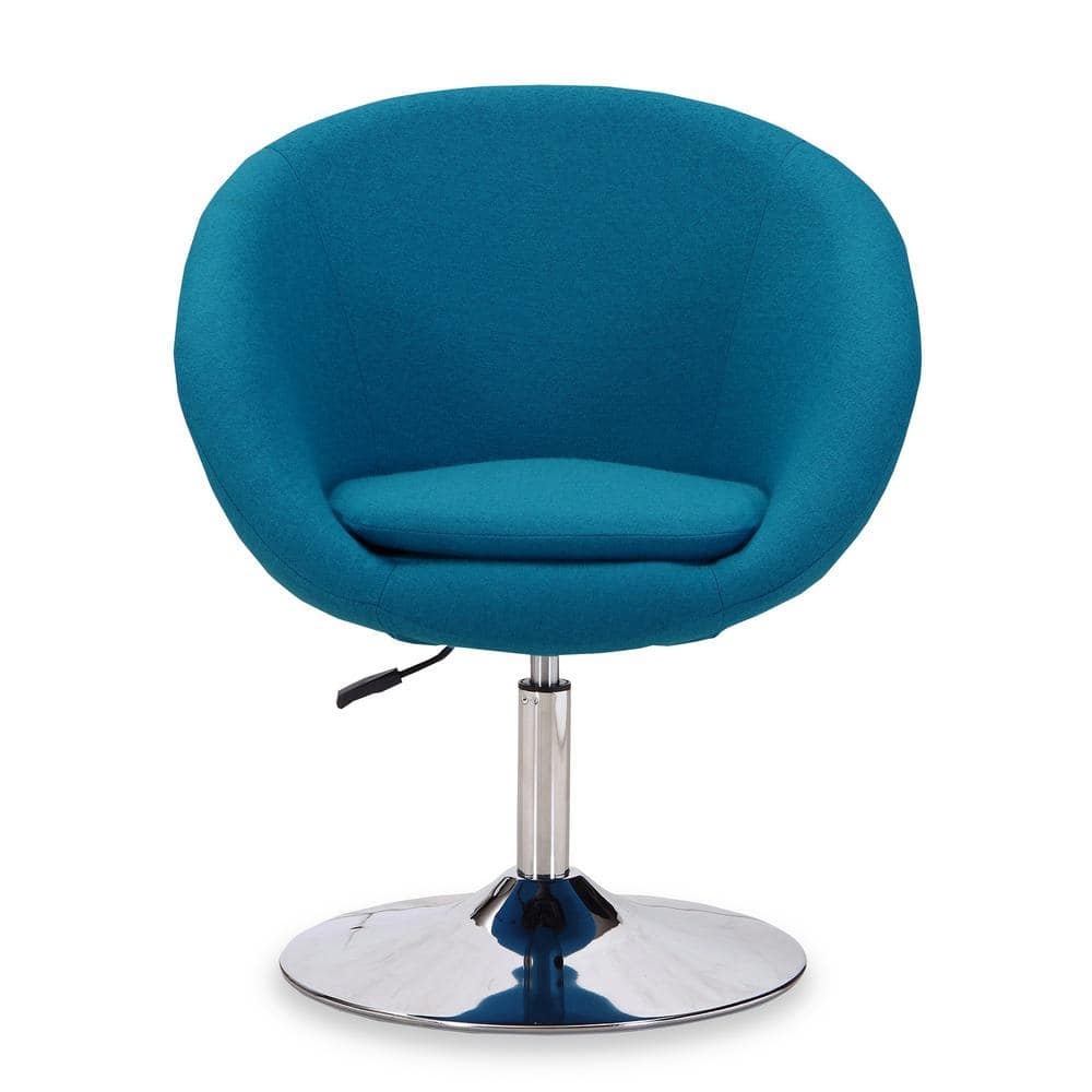 Set of 2 Blue Wool Blend Adjustable Height Chairs with Polished Chrome Base
