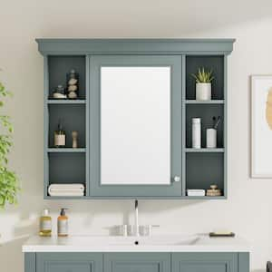 35 in. W x 28 in. H Gray Rectangular Surface Wall Medicine Cabinet with Mirror and Adjustable Shelves