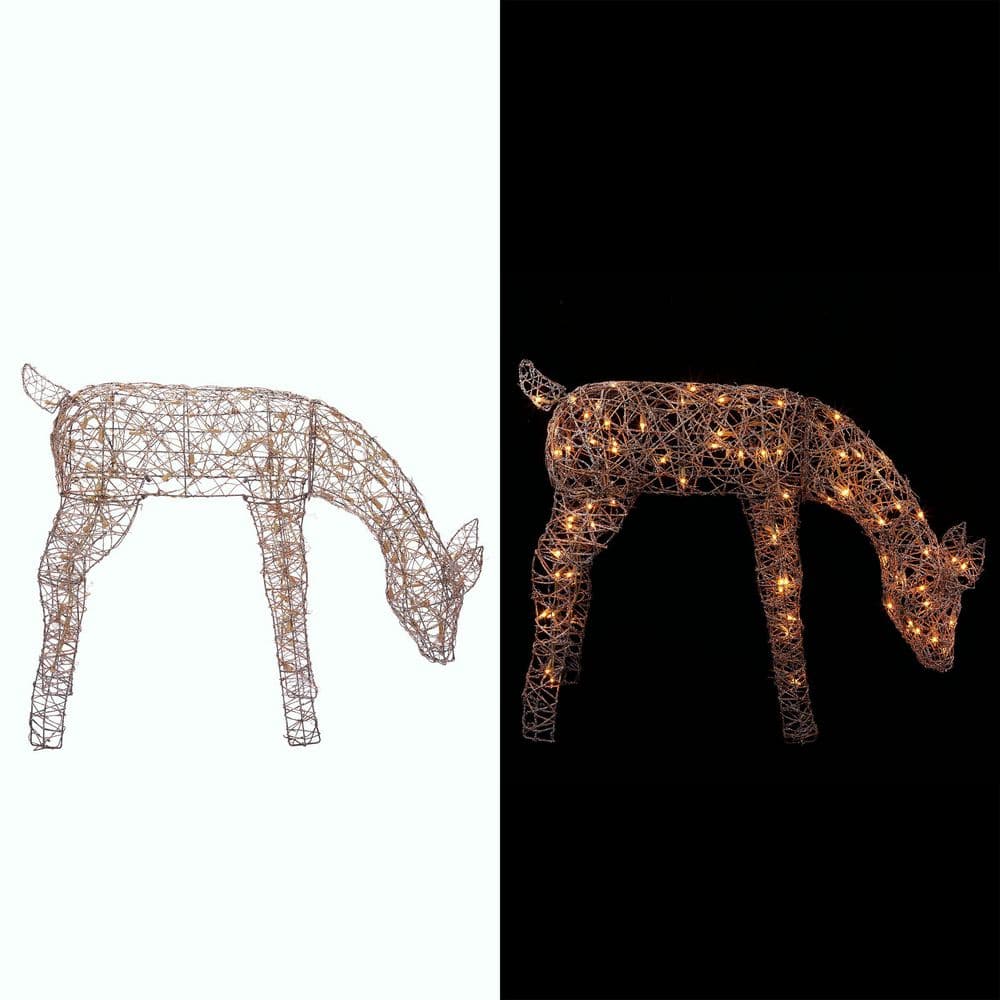 29 in. Grazing Rattan Reindeer Decoration with White Halogen Lights