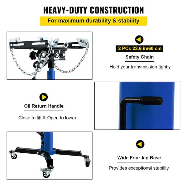 Transmission Jack, 33-67 in. High Lift, 1100 lbs. Hydraulic Telescoping Transmission Jack, 2-Stage Floor Jack Stand