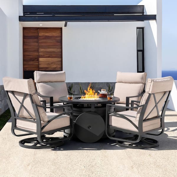 Patio Time Jarvis 5-Piece Fire Pit Set with Swivel Rocking Chairs