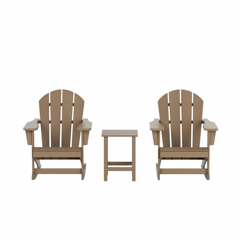 Eco-Friendly Weathered Wood Poly Adirondack Rocking Chair Set for 2