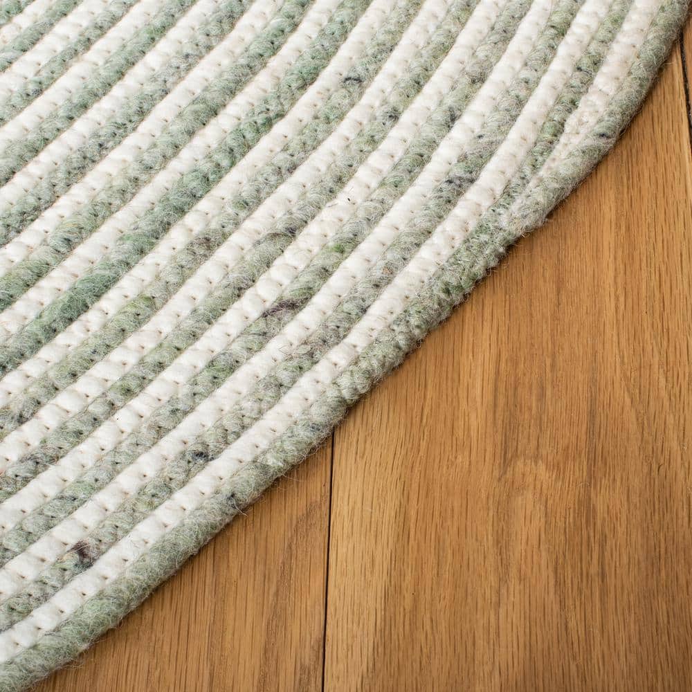 Green and Ivory Braided Wool Oval Area Rug 6' x 9'