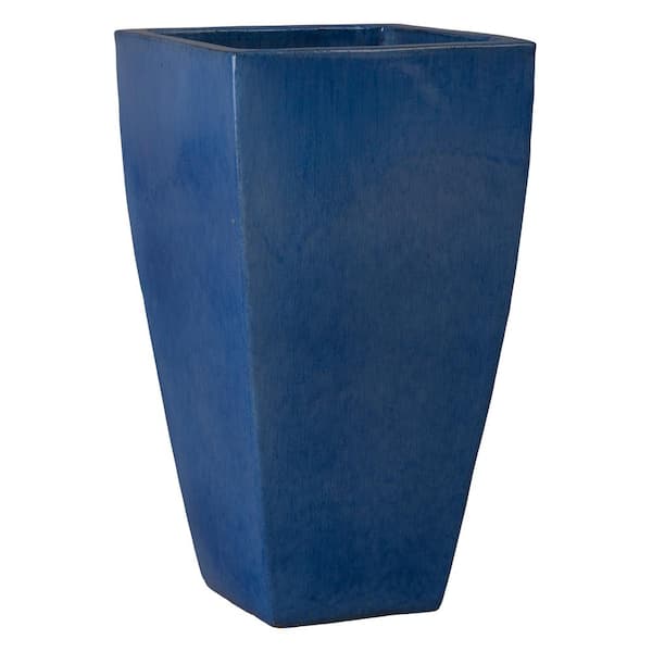Emissary 16.5 in. L x 29.5 in. H Blue Snow Ceramic Square Planter with High-fire Treatment