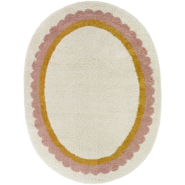 Marigold Cream/Orange 5 ft. 3 in. x 6 ft. 11 in. Oval Scallop Border Area Rug