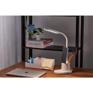 13 in. LED Craft Lamp with Storage Cup, White, Indoor, With Phone Holder, Flexible Head, USB Port